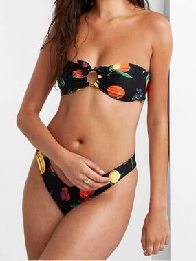 WeWoreWhat Black Bandeau Bikini Set with Fruit Print